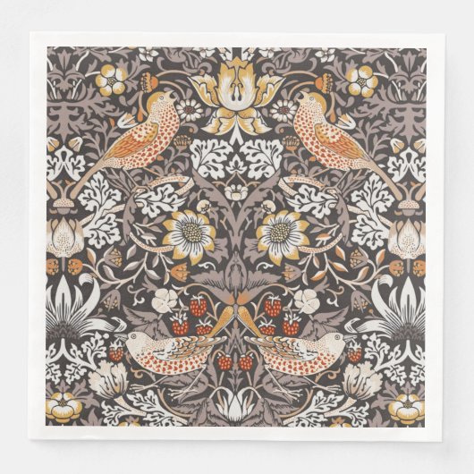 William Morris Strawberry Thief Holzkohle-Ocker Serviette (Vorderseite)