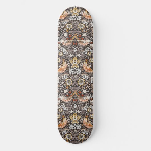 William Morris Strawberry Thief Holzkohle-Ocker Skateboard (Vorderseite)