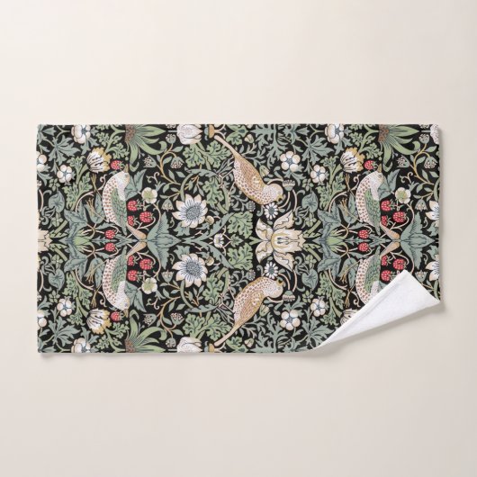 William Morris Strawberry Thief I Black Birds Badhandtuch Set (Handtuch)