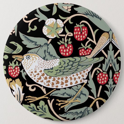 William Morris Strawberry Thief I Black Birds Button (Vorderseite)