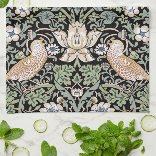 William Morris Strawberry Thief I Black Birds Geschirrtuch (Gefaltet)