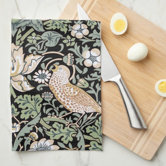 William Morris Strawberry Thief I Black Birds Geschirrtuch (Viertel Falte)