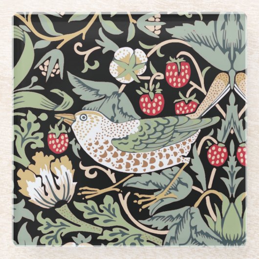 William Morris Strawberry Thief I Black Birds Glasuntersetzer (Vorderseite)
