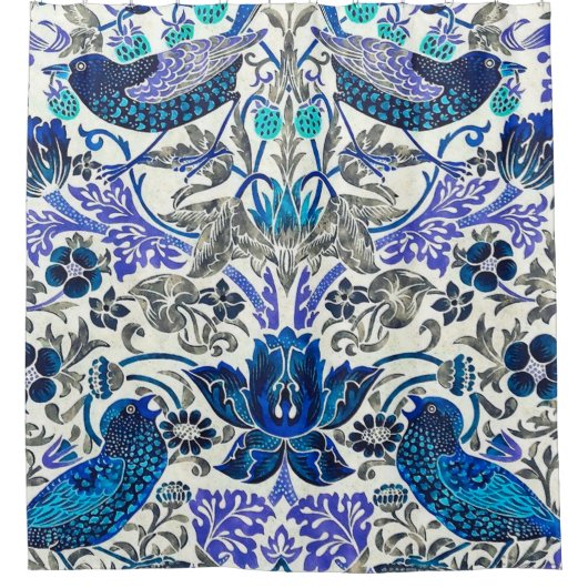 William Morris Strawberry Thief - Invertiert Duschvorhang (Vorderseite)