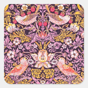 William Morris Strawberry Thief Lila Version Quadratischer Aufkleber