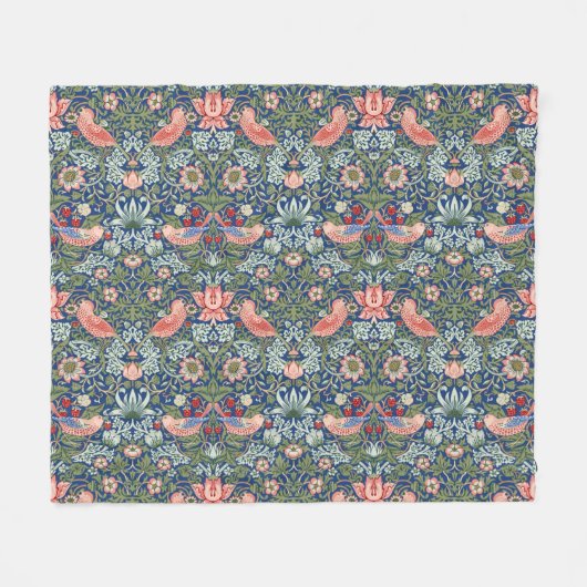William Morris Strawberry Thief Navy Koralle Fleecedecke (Vorderseite (Horizontal))