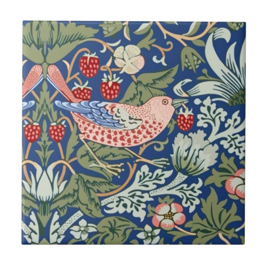 William Morris Strawberry Thief Navy Koralle Fliese (Vorderseite)
