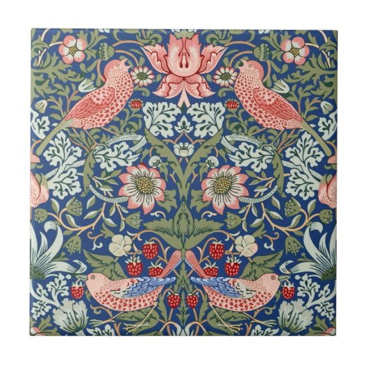 William Morris Strawberry Thief Navy Koralle Fliese (Vorderseite)
