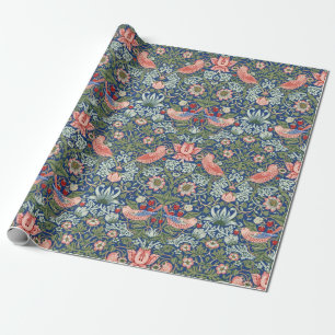 William Morris Strawberry Thief Navy Koralle Geschenkpapier
