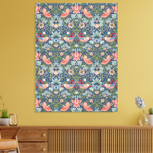 William Morris Strawberry Thief Navy Koralle Leinwanddruck