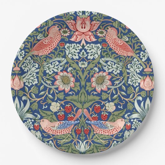 William Morris Strawberry Thief Navy Koralle Pappteller (Vorderseite)