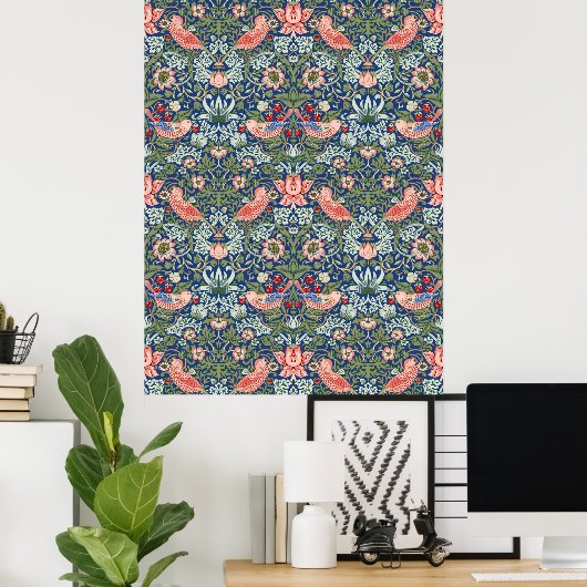 William Morris Strawberry Thief Navy Koralle Poster (Heimbüro)