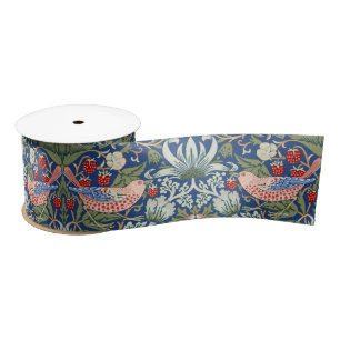 William Morris Strawberry Thief Navy Koralle Satinband