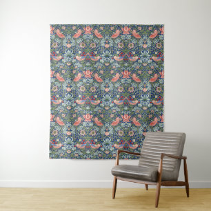 William Morris Strawberry Thief Navy Koralle Wandteppich
