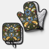 William Morris - Strawberry Thief Ofenhandschuh & Topflappen-Set (Vorderseite/Rückseite)