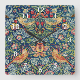 William Morris - Strawberry Thief Quadratische Wanduhr