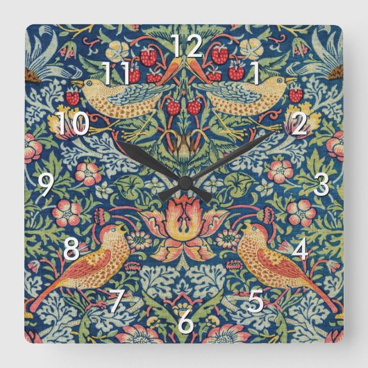 William Morris - Strawberry Thief Quadratische Wanduhr (Vorderseite)