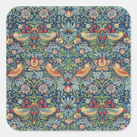 William Morris - Strawberry Thief Quadratischer Aufkleber (Vorderseite)