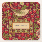 William Morris Strawberry Thief Square Paper Coast Rechteckiger Pappuntersetzer (Vorderseite)
