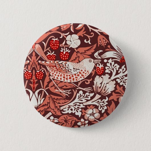 William Morris Strawberry Thief Terrakotta-Vogel Button (Vorderseite)