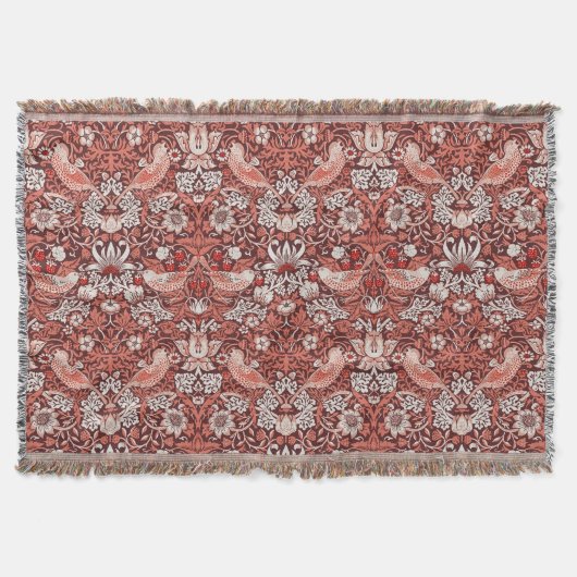 William Morris Strawberry Thief Terrakotta-Vogel Decke (Vorderseite)