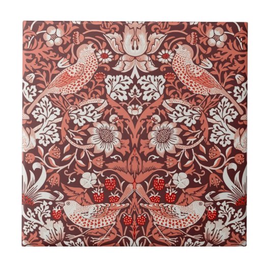 William Morris Strawberry Thief Terrakotta-Vogel Fliese (Vorderseite)