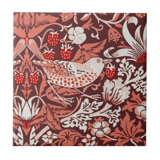 William Morris Strawberry Thief Terrakotta-Vogel Fliese (Vorderseite)