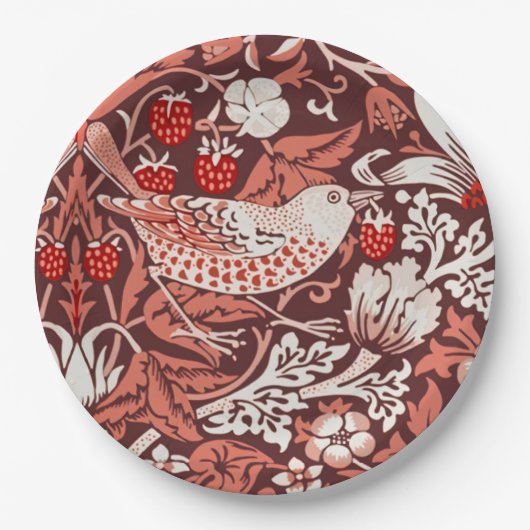 William Morris Strawberry Thief Terrakotta-Vogel Pappteller (Vorderseite)