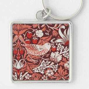 William Morris Strawberry Thief Terrakotta-Vogel Schlüsselanhänger