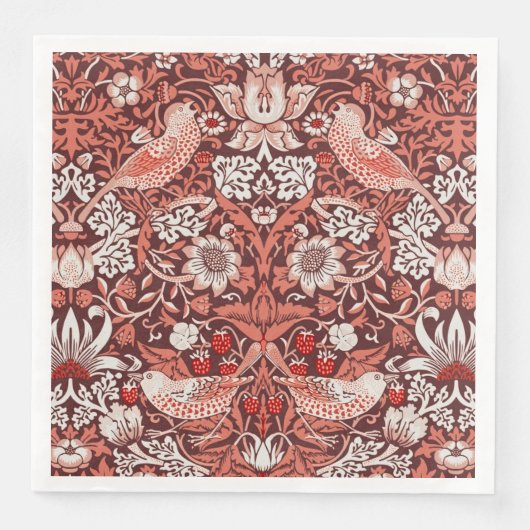 William Morris Strawberry Thief Terrakotta-Vogel Serviette (Vorderseite)