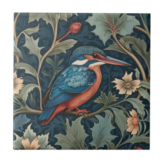 William Morris Style Direkt gegenüber Kingfisher B Fliese (Vorderseite)