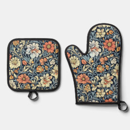 William Morris style floral acanthus pattern Ofenhandschuh & Topflappen-Set