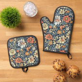 William Morris style floral acanthus pattern Ofenhandschuh & Topflappen-Set (Oben Unten)