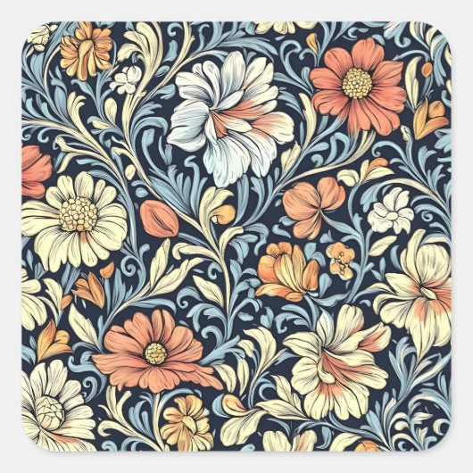 William Morris style floral acanthus pattern Quadratischer Aufkleber (Vorderseite)