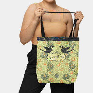 William Morris Style Floral Distressed Hummingbird Tasche