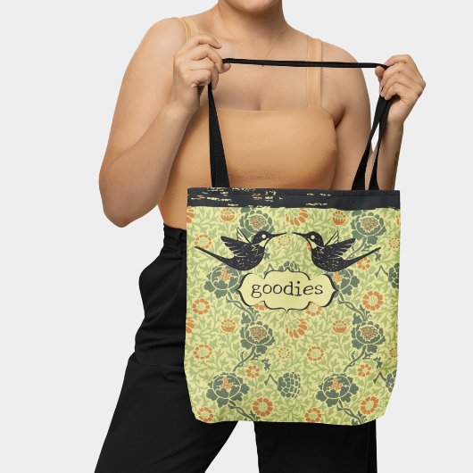 William Morris Style Floral Distressed Hummingbird Tasche