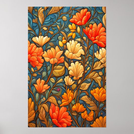 William Morris Style Floral Pattern in Herbstfarbe Poster (Vorne)
