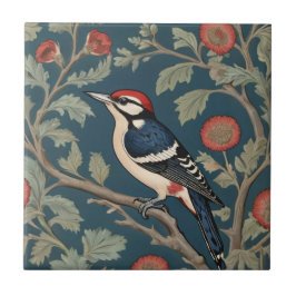 William Morris Style Great gepunktet Woodpecker Bi Fliese