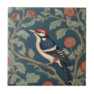 William Morris Style Great gepunktet Woodpecker Bi Fliese