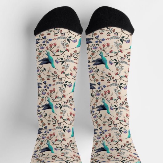 William Morris Style Hummingbirds Botanisch Socken (Oben)