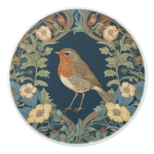 William Morris Style L Robin RedBrust Bird Keramikknauf