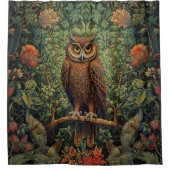 William Morris Style, Owl auf einer Zweigniederlas Duschvorhang (Vorderseite)