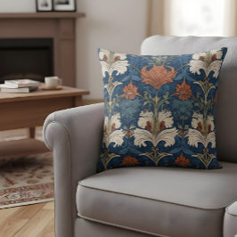 William Morris Style Pillow Blue Orange Floral Kissen