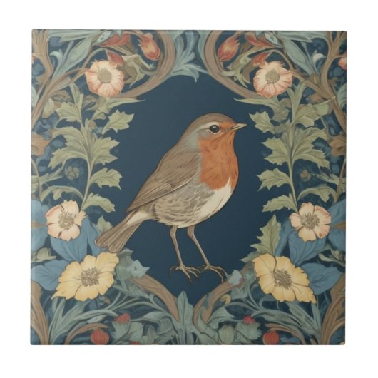 William Morris Style R Robin RedBrustvogel Fliese (Vorderseite)