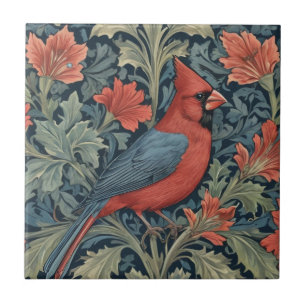 William Morris Style Red Kardinal Bird R Blumenbee Fliese