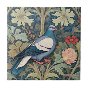 William Morris Style Right Floral Pigeon Bird Fliese