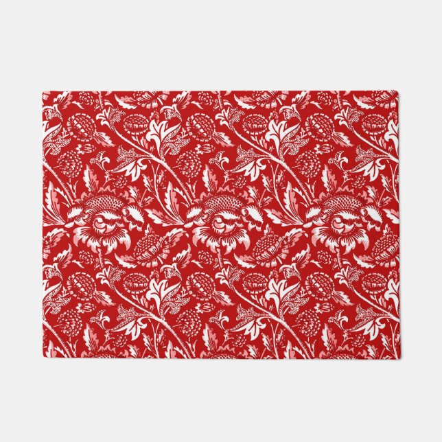 William Morris Sunblumen, Deep Red and White Fußmatte (Vorderseite)