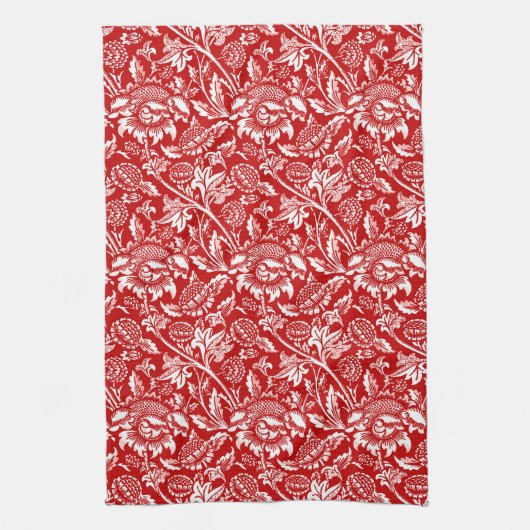 William Morris Sunblumen, Deep Red and White Geschirrtuch (Vertikal)