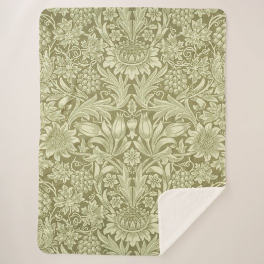 William Morris Sunflower Green Blume Sherpadecke (Vorderseite)