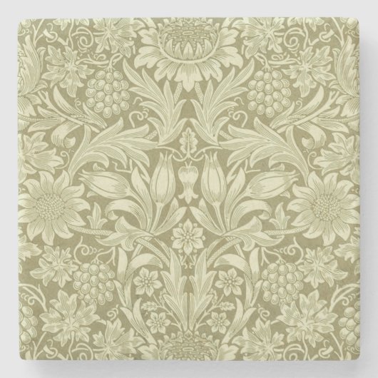 William Morris Sunflower Green Blume Steinuntersetzer (Vorderseite)